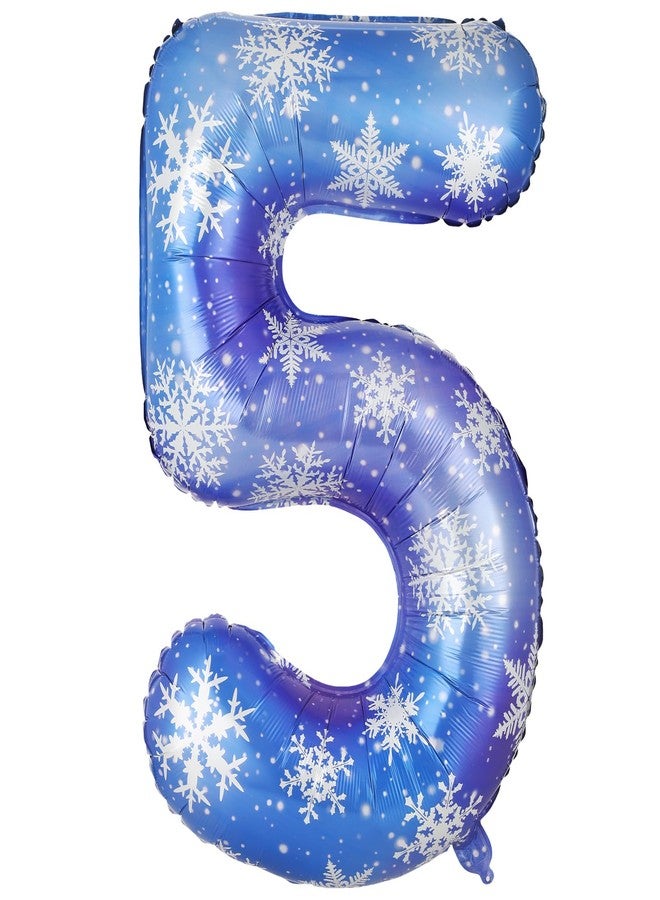 Lunmon 40 Inch Blue Snowflake Balloon Number Birthday Balloons Decorations for Girls Birthday Snowflake Themed Party Supplies Winter Party Decorations(Number 5) - Image 1